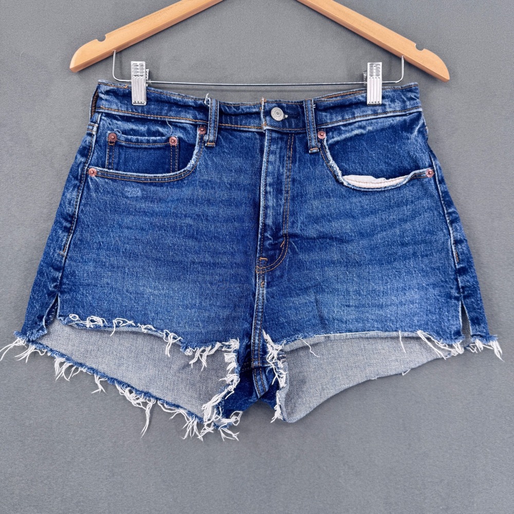 Abercrombie & Fitch Mom Shorts Womens 28/6 Blue Denim High Rise Curve Love Fray